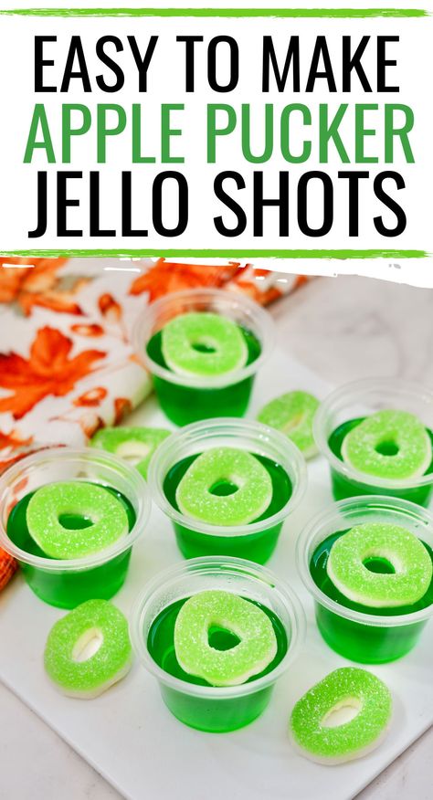 Jello Shots Green, Jello Shots With Fireball, Green Apple Jello Shots, Shots With Fireball, Caramel Apple Jello Shots, Yummy Jello Shots, Apple Jello Shots, Alcohol Jello Shots, Peach Jello Shots