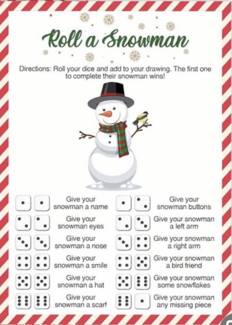 Build A Snowman Game For Kids, Tallest Snowman Challenge, Do You Wanna Build A Snowman, Christmas Challenge Games, Build A Snowman Game, Snowman Dice Game, Snowman Challenge, Name Snowman, Christmas Dates