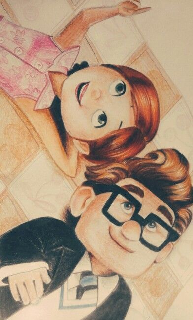 Up Carl Y Ellie, Sketch Hair, Disney Amor, Carl And Ellie, People Cartoon, Up Pixar, Images Disney, Draw People, Disney Up