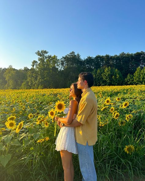 sunflower lovers🌻🌅🦋 #sunflowerfield #flowerfield #fallactivities #couplegoals #falldate Sunflower Feild Pics Couple, Sunflower Field Proposal, Couple In Flower Field Aesthetic, Couple Flower Field, Gf Poses, Sunflower Couple, Sunflower Field Photoshoot, Sunflower Field Pictures, Crush Stuff