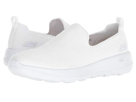 SKECHERS Performance Go Walk Joy - Gratify (White) Women's Slip on  Shoes. Recapture the joy of walking in total comfort with the SKECHERS GOwalk Joy - Gratify shoe! Smooth leather-textured fabric upper design for versatile wear. Lightweight nearly one-piece fabric for a comfortable fit. Featherweight sockliner adapts to the foot while you walk. Skechers Goga Max insole for next generation cushioning and support. Parametric cu #SKECHERSPerformance #Shoes #ClosedFootwear #SliponCasual #White White Skechers, Skechers Slip On, Skechers Sneakers, Women's Slip On Shoes, Nursing Shoes, White Slip, Walking Shoes, White Sneakers, Slip On Sneakers