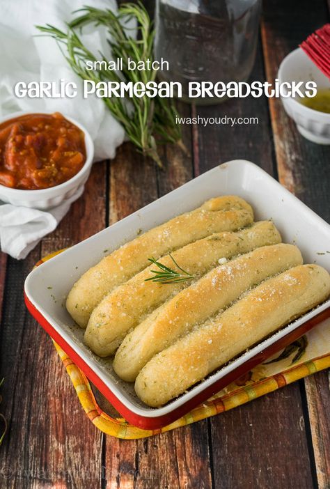 Small Batch Garlic Parmesan Breadsticks Small Batch Gnocchi, Small Batch Bread Sticks Recipe, Small Batch Pastry Recipes, Small Batch Breadsticks, Small Batch French Bread, Garlic Parmesan Breadsticks, Cooking For 1, Parmesan Breadsticks, Cooking For 2