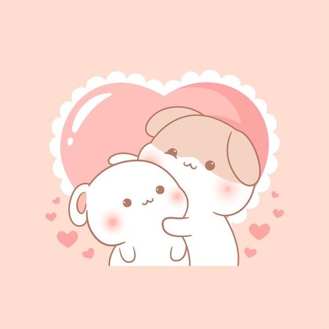 Hug Illustration Art, Cute Couple Chibi, Chibi Hug, Cute Hugs, Couple Kawaii, Couple Chibi, Love Hugging, Rabbit Couple, Hug Cartoon