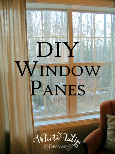 DIY Window Panes I got rid of the huge ugly blinds that hung in the large window in our living room And it opened up the whole room media id 2515599 Her Fake Window Panes, Faux Window Panes, Doors Vintage, Window Grids, Anthropologie Candle, Tape Window, Fake Window, Window Panes, Faux Window