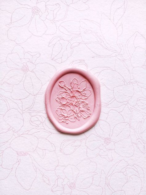 Floral Wax Seal, Wax Seal Logo, Pink Wax Seal, Marinette Aesthetic, Kindle Decor, Flower Wax Seal, Wax Seal Wedding, Custom Hard Hats, Custom Wall Stickers