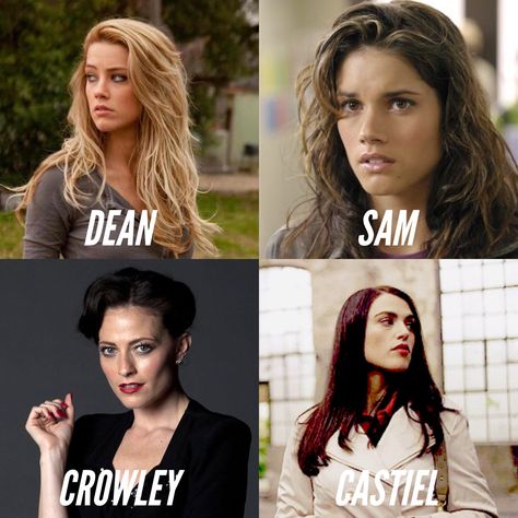 Supernatural Genderbent AU (my casting) Amber Heard: Deanna Missy Peregrym: Sam Katie Mcgrath: Castiel Lara Pulver: Crowley Fem Dean Winchester, Genderbent Supernatural, Supernatural Genderbend, Female Dean Winchester, Eve Supernatural, Deanna Winchester, Supernatural Mary, Katie Cassidy Supernatural, Missy Peregrym