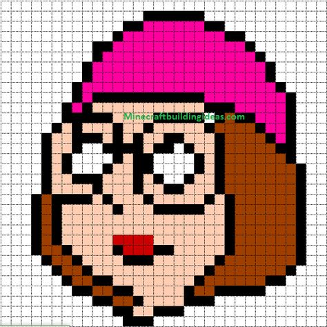 Minecraft Pixel Art Templates: Meg Griffin (family guy) Family Guy Pixel Art, Family Guy Perler Beads, Minecraft Pixel Art Templates, I Griffin, Minecraft Building Ideas, Meg Griffin, Griffin Family, Lego Mosaic, Retro Graphic Design