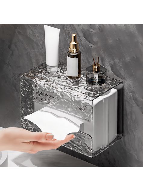 Clear  Collar  PET   Embellished   Storage & Organization Paper Towel Storage, Paper Hand Towels, Sleek Bathroom, Towel Organization, Hand Towel Holder, Bathroom Storage Racks, Towel Dispenser, Tissue Box Holder, Bathroom Storage Organization