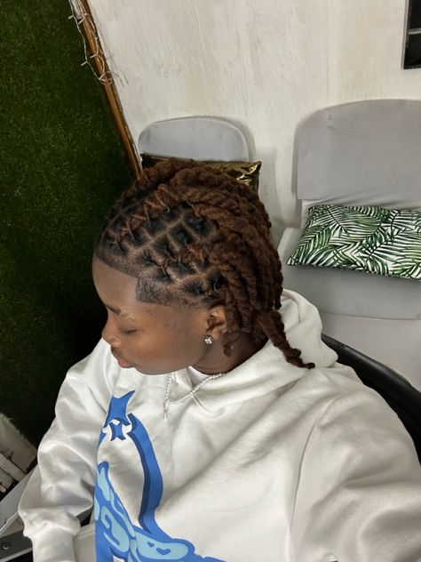 Braid Locs Men, Loc Styles On Men, Dreads Hair Dye Men, High Top Short Loc Styles For Men, Loc Style For Men, Line Up With Dreads, Lock Hairstyles For Men, Dreads With Taper Fade, 2strand Twist Women