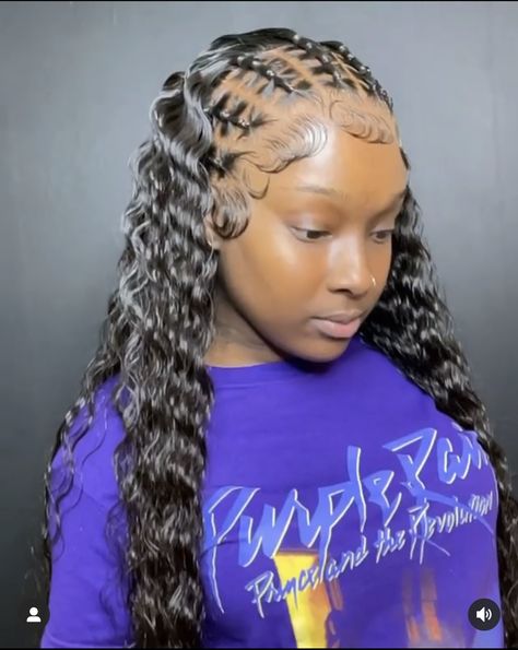 Criss Cross Sew In Hairstyle, Half Up Half Down Hair Weave Sew In With Rubber Bands, Half Up Half Down Crimped Wig, Up Down Hairstyles Weave Half Up With Crimps, Criss Cross Quickweave, Half Up Half Down Lace Front Wig Crimped, Curly Wig Half Up Half Down Claw Clip, Wet And Wavy Hair, Track Hairstyles