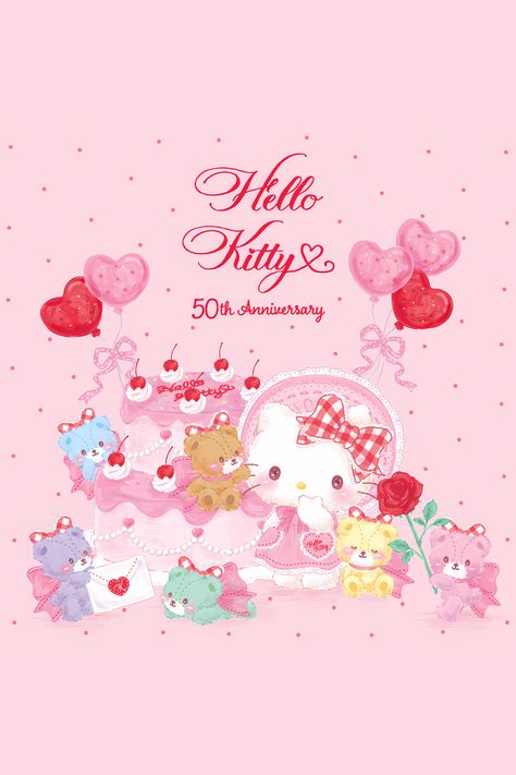 Hello Kitty 50th Anniversary, Pink Sanrio, Sanrio Characters, Screen Savers, 50th Anniversary, Cute Cartoon Wallpapers, Cartoon Wallpaper, Cute Wallpapers, Cute Cartoon