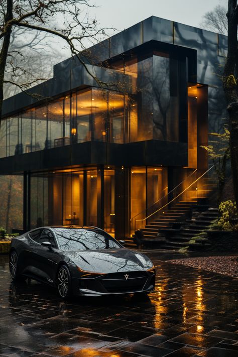 A modern luxurious car is parked in front of a stylish home. This is an AI artwork designed by using Midjourney. Luxe Auto's, Luxury Exterior, Maserati Quattroporte, Fast Car, Fancy Houses, Modern Mansion, Luxury Homes Dream Houses, Luxury House Designs, Decoration Inspiration