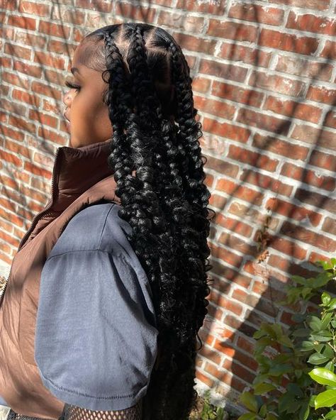 Jumbo Box Braids Half Up Half Down, Fluffed Out Braids, Jumbo Knotless Passion Braids, Large Passion Braids, Jumbo Mermaid Braids, Jumbo Passion Twists With Curls, Goddess Jumbo Braids, Jumbo Knotless Braids With Curly Ends, Jumbo Knotless Boho Braids