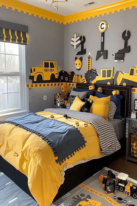 21 Creative Boys Bedroom Ideas - Remodr Construction Theme Bedroom, Boys Construction Room, Cool Bedrooms For Boys, Construction Bedroom, Boys Bedroom Ideas, Small Bedroom Inspiration, Boy Toddler Bedroom