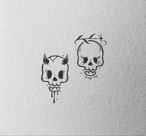 Skull Couple Tattoo, Small Skull Tattoo, Partner Tattoos, Maching Tattoos, Cute Matching Tattoos, Matching Friend Tattoos, Bestie Tattoo, Sibling Tattoos, Bff Tattoos