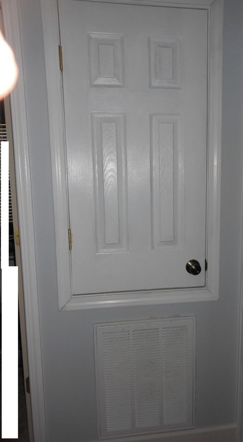 How do I replace a non-standard sized AC closet door? - Home Improvement Stack Exchange Hallway Air Conditioner Closet, Ac Handler Closet Door, Air Conditioning Closet Door Ideas, Hvac Closet Ideas, Hide Hvac Unit Indoors, Hvac Door Ideas, Hvac Closet Door Ideas, Air Handler Closet Ideas, Ac Door Ideas