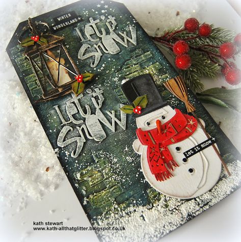 Kath's Blog......diary of the everyday life of a crafter: Tim Holtz/Sizzix - Winston and Candlelight Colorize Thinlits Tim Holtz Tags, Tim Holtz Crafts, Tim Holtz Dies, Tim Holtz Cards, Snowman Cards, Tim Holtz Sizzix, Scrapbooking Diy, Cute Snowman, Christmas Cards Handmade