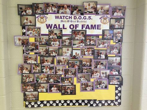 Fantastic Wall of Fame from a school in their first year with WATCH D.O.G.S. A “very worthwhile program.” #WATCHDOGS Perfect Attendance Ideas, Parent Advisory, Attendance Ideas, Pta Events, Perfect Attendance, Pta Ideas, Dog School, Assistant Principal, Pray For Me