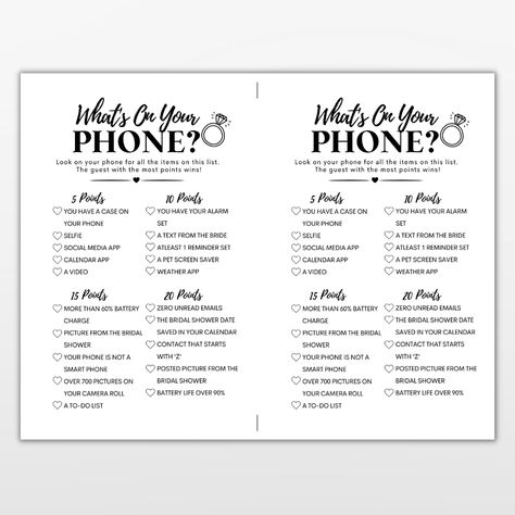 Super Fun Whats On Your Phone Game + Free Printable - Bold & Bubbly Whats On Your Phone Bridal Shower Game, Whats In Your Phone Game Printable Free, Whats On Your Phone Game Free Printable, Whats On Your Phone Game, Bridal Shower Games Free Printables, Whats On Your Phone, What's On Your Phone Game, Bridal Shower Checklist, Cell Phone Game