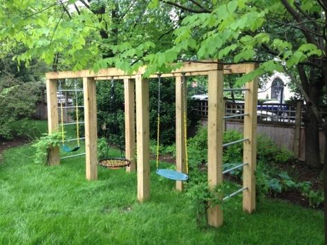 Pergola Modern, Pergola Diy, Patio Remodel, Play Area Backyard, Backyard Swings, Pergola Swing, Outdoor Play Areas, Diy Playground, Outdoor Play Area