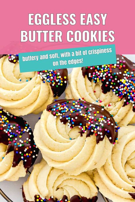 These Eggless Easy Butter Cookies are buttery and soft, with the perfect melt-in-your-mouth texture and a bit of crispiness on the edges. Plus, they’re super easy to make with simple ingredients you probably already have at home. Whether you’re looking to make a sweet gift, a fun holiday treat, or just something yummy for your family, they’re perfect for any occasion. You can even get creative with decorating them to match whatever celebration you have in mind. Gluten Free Eggless Cookies, Cookies Recipes Eggless, Easy Butter Cookies 3 Ingredients, Eggless Butter Cookies, Eggless Sugar Cookies Cut Outs, Eggless Cookie Dough To Bake, Eggless Butter Cookies Recipe, Peanut Butter Cookies Eggless, Easy Butter Cookies