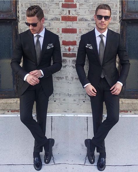 Black Suit, Grey Patterned Tie, White Shirt, Pocket Square Black Suit Grey Tie, Groom Suit Black, Cheap Suits, Black Suit Men, Black Suit Wedding, Classy Suits, Man Blazer, Black Two Piece, Black And White Shirt