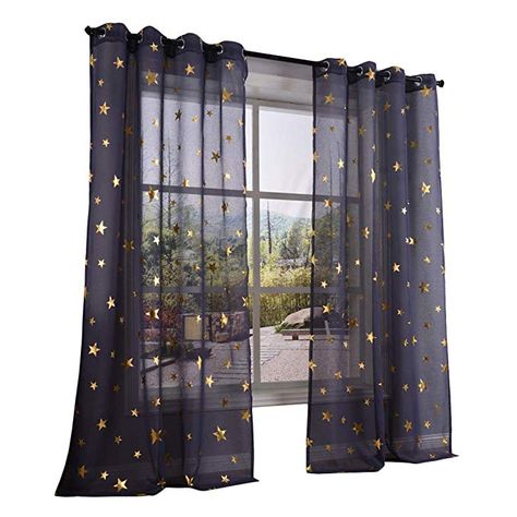 Amazon.com: Kotile Navy Blue Sheer Curtains 84 Inch Long for Living Room, Romantic Starry Sky Theme Draperies Ring Top Gold Stars Print for Kids/Bedroom, 2 x 52 W x 84" L: Home & Kitchen Ravenclaw Bedroom, Purple Sheer Curtains, Room Sliding Door, Girls Room Curtains, Girls Bedroom Curtains, Star Bedroom, Themed Kids Room, Short Curtains, Gold Bedroom