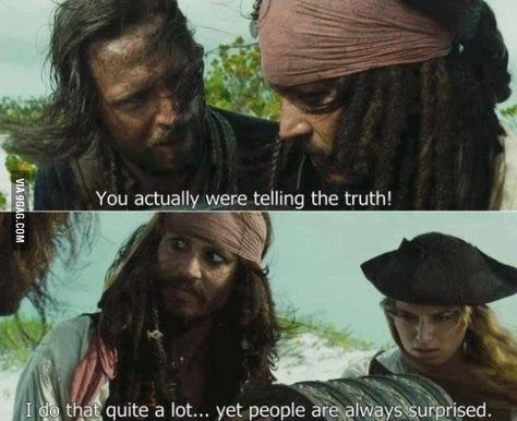 "You actually were telling the truth!" Pirates of the Caribbean Jack Sparrow Funny, Captain Jack Sparrow Quotes, Jack Sparrow Quotes, Kaptan Jack Sparrow, Captain Jack Sparrow, Pirate Life, Captain Jack, Jack Sparrow, Memes Humor