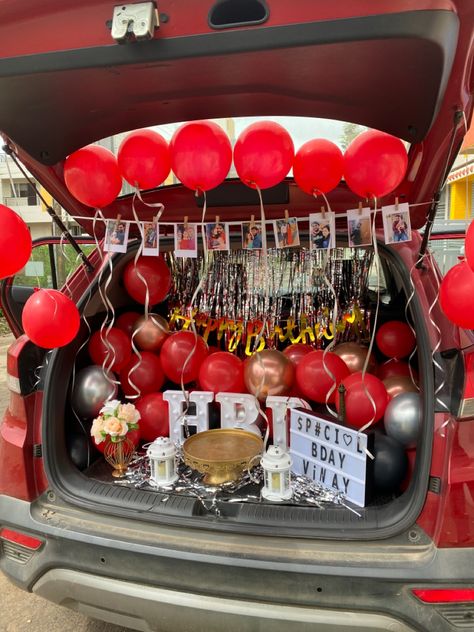 #cardecor #surprise Car Decor Ideas For Birthday, Car Anniversary Ideas, Surprise Car Decorations, Car Birthday Surprise For Boyfriend, Birthday Surprise For Father, Trunk Birthday Surprise Ideas, Car Trunk Valentines Surprise, Car Bday Surprise, Birthday Car Surprises