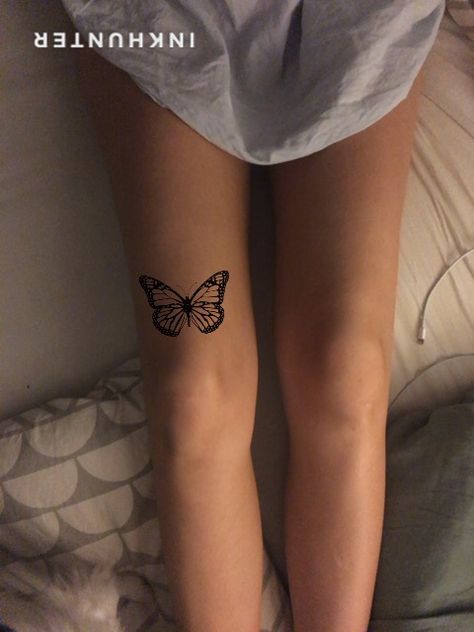 Butterfly Tattoo On Knee, Butterfly Tattoo Knee, Knee Butterfly Tattoo, Butterfly Above Knee Tattoo, Butterfly Knee Tattoo, Butterfly Tattoo Thigh, Butterfly Leg Tattoo, Tatted Quotes, Butterfly Leg Tattoos