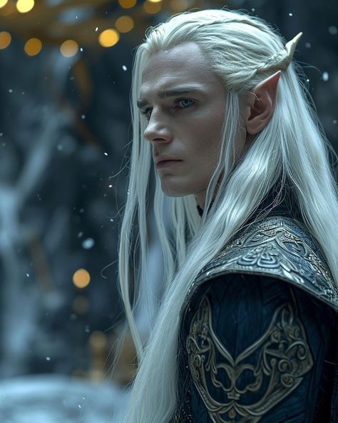 Allan Lee Lord Of The Rings, Female Elf Aesthetic, White Haired Elf Man, Blond Elf Male, Elf Male Character Design, Elf White Hair, Elf Photography, Fairy Man, Snow Elves