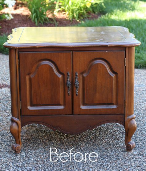 French Provincial End Table Update {Painted with Paint Sprayer} | Confessions of a Serial Do-it-Yourselfer End Table Makeover Ideas, Old End Table Makeover, French Provincial Side Table Makeover, French Provincial End Table Makeover, Refurbished End Tables, French Provincial End Tables, Redo End Tables, Old End Tables, Maple Furniture