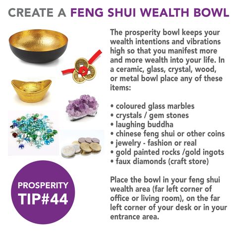 Prosperity Bowl, Feng Shui Tips For Wealth, Wealth Bowl, Feng Shui Basics, Feng Shui Guide, Money And Abundance, Fen Shui, Feng Shui Colours, How To Feng Shui Your Home