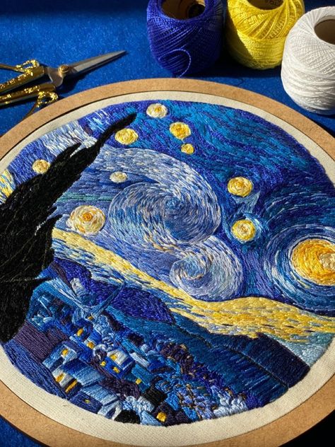 Crochet Starry Night, Starry Night Crochet, Star Crochet Bag, Crochet Bag Diy, Crochet Bag Tutorial, فنسنت فان جوخ, Crewel Embroidery Patterns, Star Crochet, Crewel Embroidery Kits