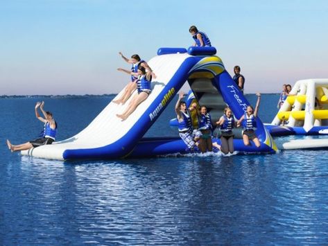 This Giant Inflatable Water Park In Vermont Proves There’s Still A Kid In All Of Us Lake Toys, Beach Activity, Inflatable Obstacle Course, Inflatable Water Park, Water Playground, Park Equipment, Inflatable Slide, Lake Shore Drive, Koh Chang