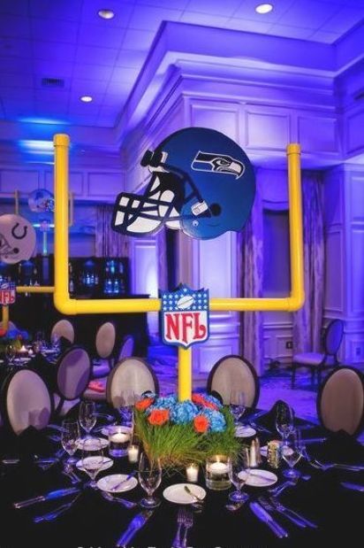 Football Bar Mitzvah | Polo Club, Boca Raton - Dalsimer Atlas Floral and Event Decorators Sport Party Ideas, Football Bar Mitzvah, Dallas Cowboys Birthday Party, Bar Mitzvah Decorations, Dallas Cowboys Birthday, Football Centerpieces, Sports Centerpieces, Bar Mitzvah Centerpieces, Football Theme Birthday