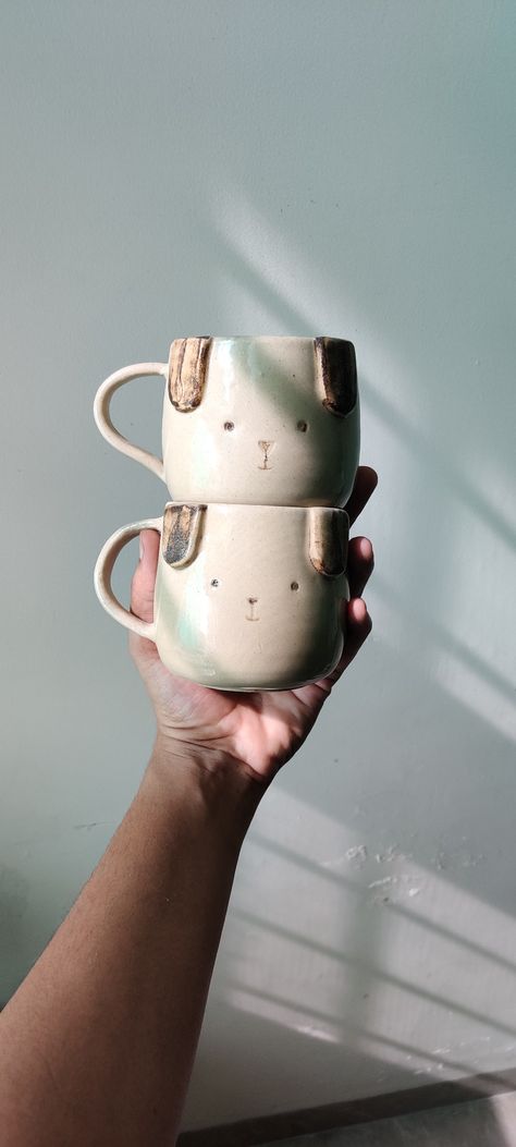 Ceramic dog mugs, cute cups dog lovers Handmade Cups Ceramic Pottery, Animal Pottery Mugs, Pet Pottery, Animal Mugs Ceramic, Animal Mugs Clay, Ceramic Mug Animal, Fun Ceramics, Ceramic Mugs With Animals Inside, Pottery Dog