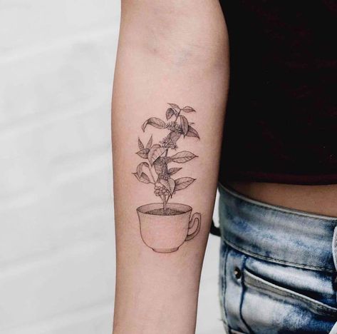 Plant Tattoo Design, Unforgettable Tattoo, Tea Tattoo, Teacup Tattoo, Surreal Tattoo, Coffee Tattoos, Magic Tattoo, Vine Tattoos, Tattoo Fails