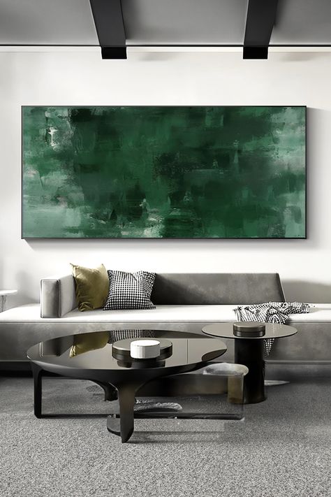 Original handmade green abstract painting with textured brushstrokes and varying shades of emerald and forest green Dark Green Wall Art, Dark Green Walls, Green Painting, Green Paintings, Green Wall Art, Green Abstract, Christmas Wall, Office Art, Green Wall