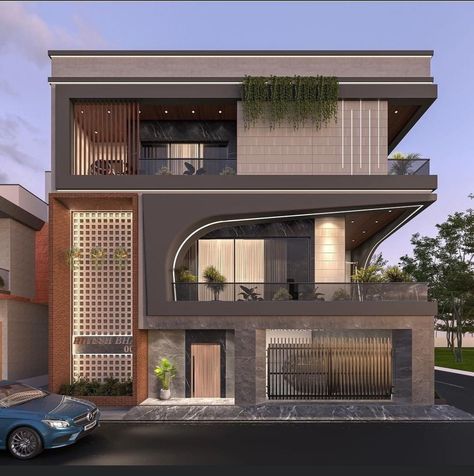 Luxurious Bungalow Exterior, Bunglow Elevation Modern, Corner House Elevation Design, 2 Storey Modern House, Residence Elevation, House Structure Design, Exterior Elevation, House Architecture Styles, House Outer Design