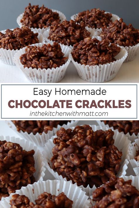 Several chocolate crackles in paper muffin cups on a white plate. Recipes Using Rice Krispies, Chocolate Crackles Recipe, Rice Krispies Recipe, Chocolate Rice Krispies, Chocolate Crackles, Rice Bubbles, Krispie Treats Recipe, Easy Treat, Homemade Sweets