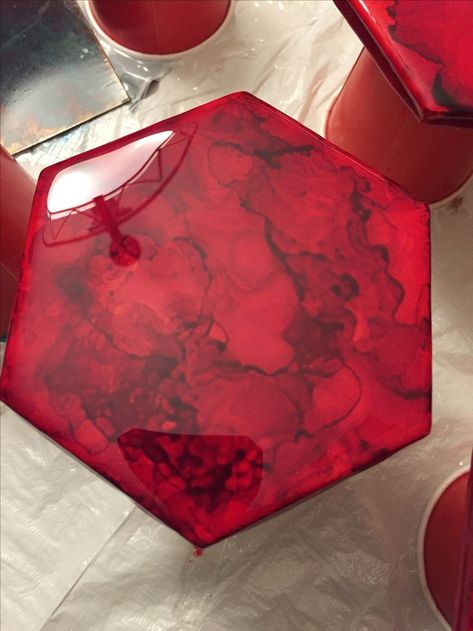 Red Resin Table, Red Resin Coasters, Red Resin Art, Red Alcohol, Alcohol Ink Resin, Table Epoxy, Alcohol Ink Crafts, Hexagon Coasters, Resin Art Painting