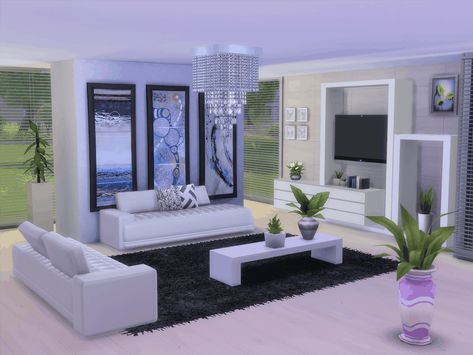 Salon sims 4 Sims 4 Living Room, House Sims 4, Sims 4 Modern House, Living Room Sims 4, Sims 4 Cc Furniture Living Rooms, Beautiful Bed Designs, Sims 4 Sims, Sims 4 Kitchen, Die Sims 4