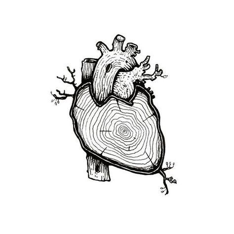 Handpoke Tattoo, Geniale Tattoos, Object Drawing, 1 Tattoo, Human Heart, Heart Tree, Nature Tattoos, Anatomy Art, Wooden Hearts