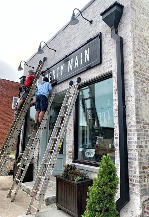 Store Front Sign, Storefront Signage, Brick Store, Commercial Design Exterior, Small Towns Usa, Shop Facade, Storefront Signs, Shop Signage, Storefront Design