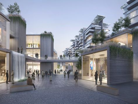 Retail Architecture, Urban Village, Tiered Garden, Commercial Complex, Mall Design, Mix Use Building, Commercial Street, Commercial Architecture, Architecture Rendering