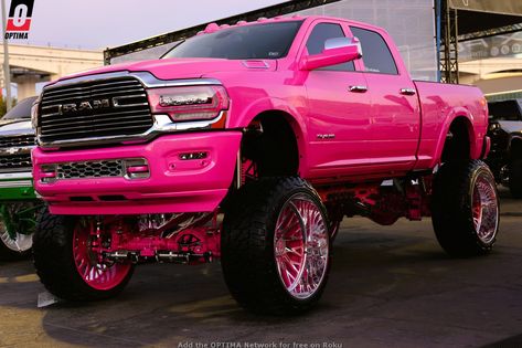 Lifted pink RAM truck at the 2023 SEMA Show in Las Vegas Sema Show Trucks, Lifted Ram Trucks, Sema Truck, Truck Lifted, Lifted Ram, Show Trucks, Las Vegas Shows, Truck Stuff, Ram Trucks