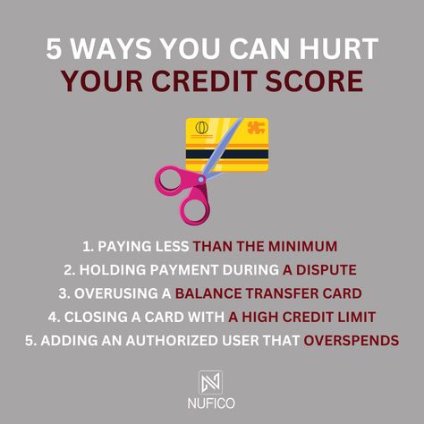 Hey friends! 😮‍💨 Ever wondered how you might be accidentally tanking your credit score?
Well, wonder no more!
Check out the photo for the top 5 no-nos.

And for more credit tips, head to www.nufico.com 👍 
#tips #creditrepair #badcredit #credit Improve Credit Score Quickly, How To Build Credit, Increasing Credit Score, Build Credit Score, Credit Hacks, Improve Credit Score, Improve Credit, Build Credit, Credit Tips