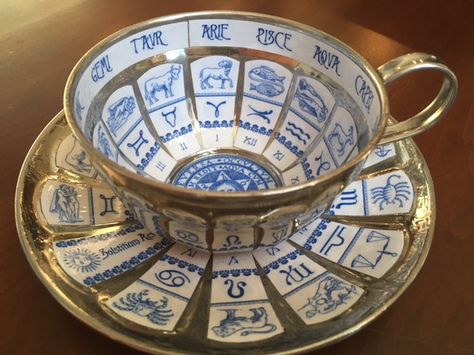 DIY Astrology / Fortune Telling tea cup. Thrift store metal tea cup. Mod Podged blue and white printed paper. Sealed with high gloss polyurethane. Fortune Telling Tea Cup, Harry Potter Diy, Fortune Telling, Guilty Pleasures, Printed Paper, Tea Cup, High Gloss, Thrift Store, Bedroom Ideas