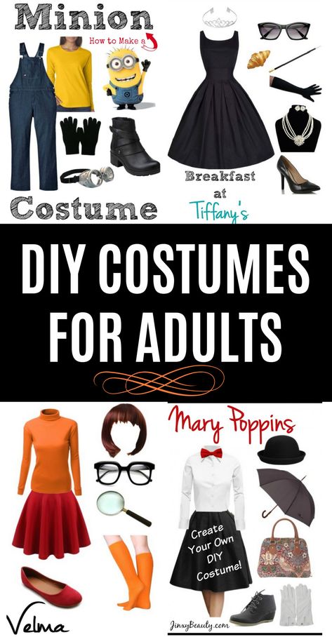 Diy Thing One Costume, Mary Poppins Diy Costume, Minion Adult Costume Diy, Diy Mary Poppins Costume, Work Appropriate Costumes, Velma From Scooby Doo, Easy Disney Costumes, Disney Costumes For Women, Easy Adult Halloween Costumes